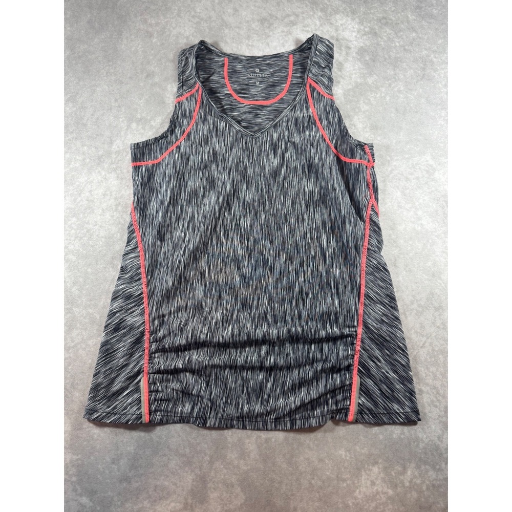 Athleta Womens V-Neck Active Tank Top Grey Coral Pink Size M Zip Pocket